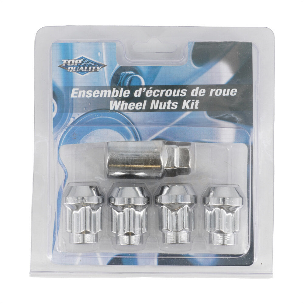 Écrou de roue court chromé à 5 cannelures, gland duplex 1/2 "X20 - 4 écrous et 1 clé pour 8