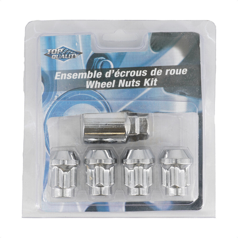 Écrou de roue court chromé à 5 cannelures Duplex Acorn M12X1,5 - 4 écrous et 1 clé