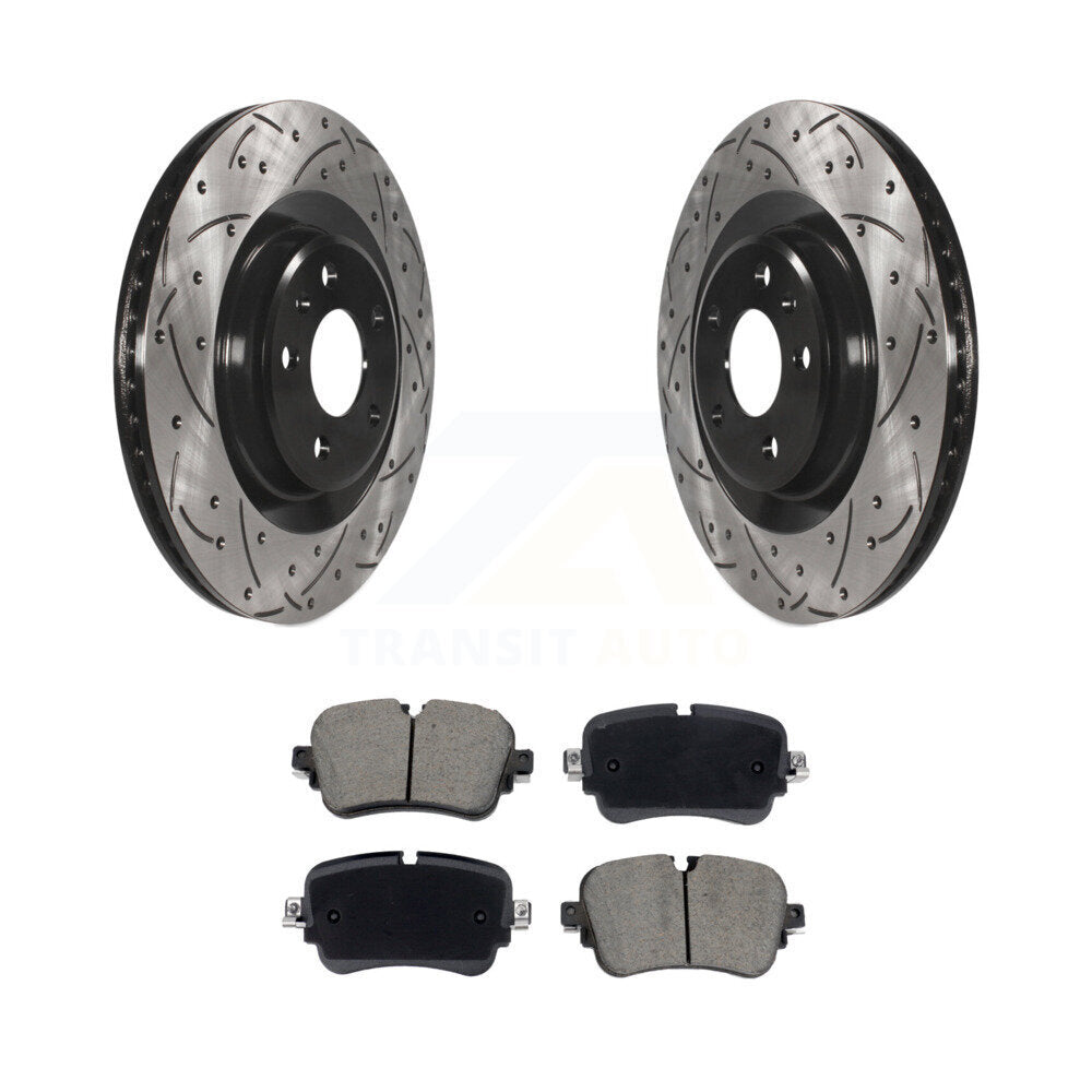 Rotors de frein à disque fendus percés à revêtement arrière et kit de plaquettes en céramique pour Audi Q7