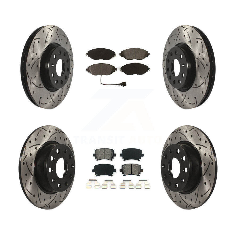 Kit de plaquettes semi-métalliques de rotors de frein à disque de fente de forage avant et arrière pour Volkswagen GT