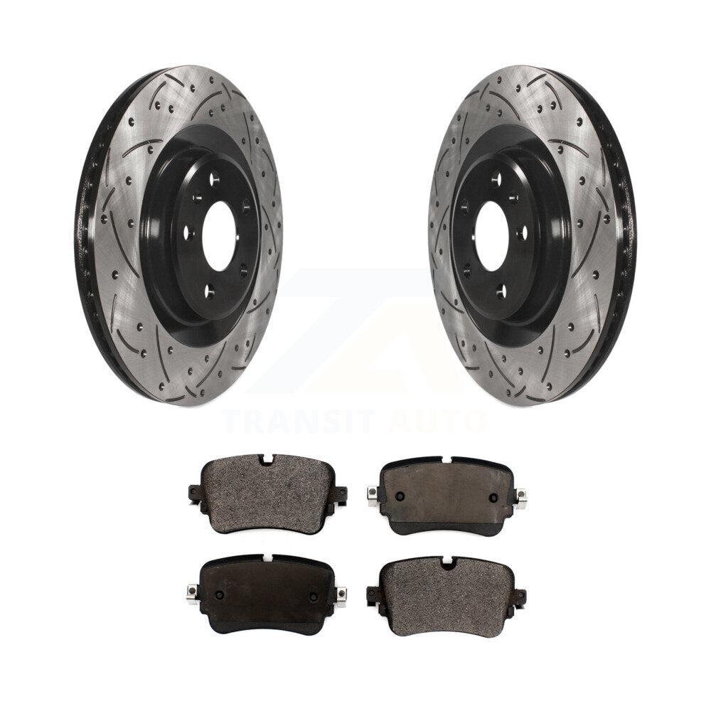 Rotors de frein à disque fendus percés à revêtement arrière et kit de plaquettes en céramique pour Audi Q7