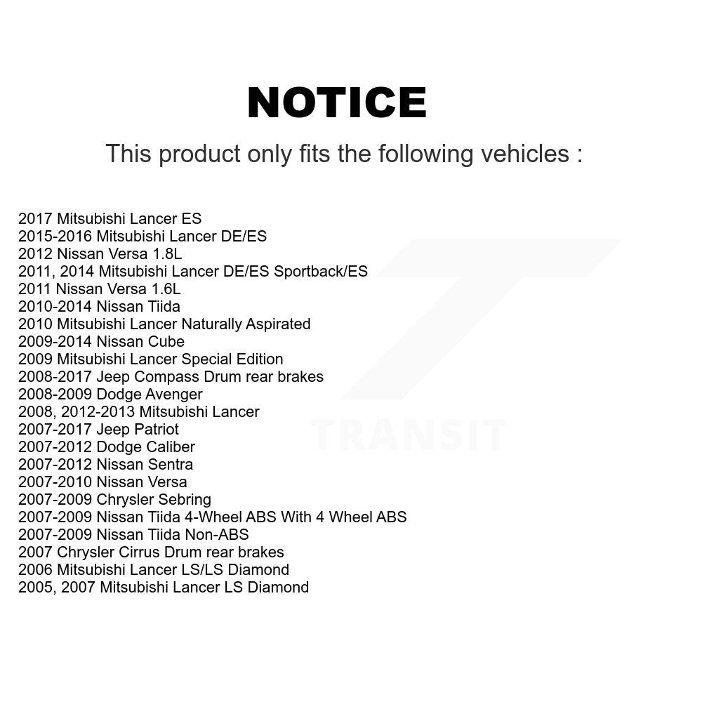 Kit de matériel de frein à tambour arrière, pour Nissan Jeep Versa Mitsubishi Lancer Patriot
