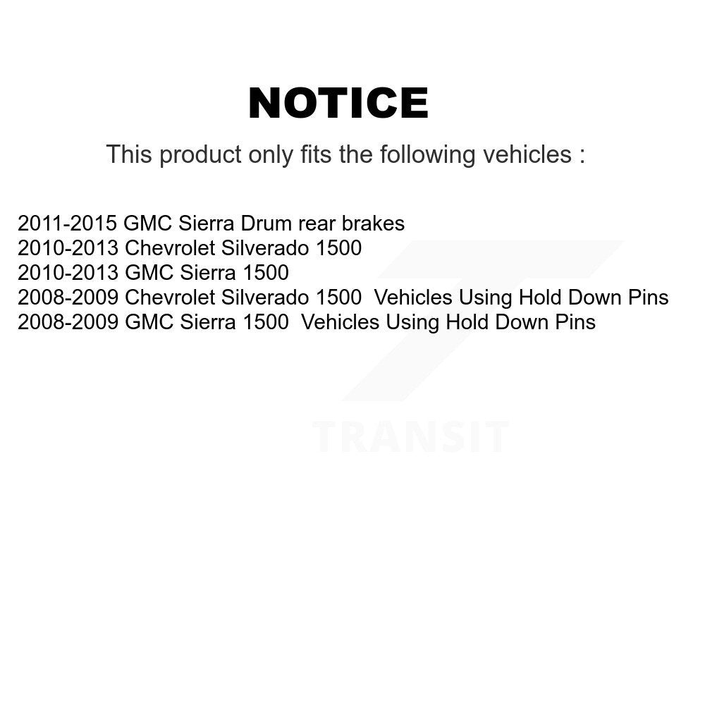 Kit de matériel de frein à tambour arrière pour GMC Sierra 1500 Chevrolet Silverado 13-H7365