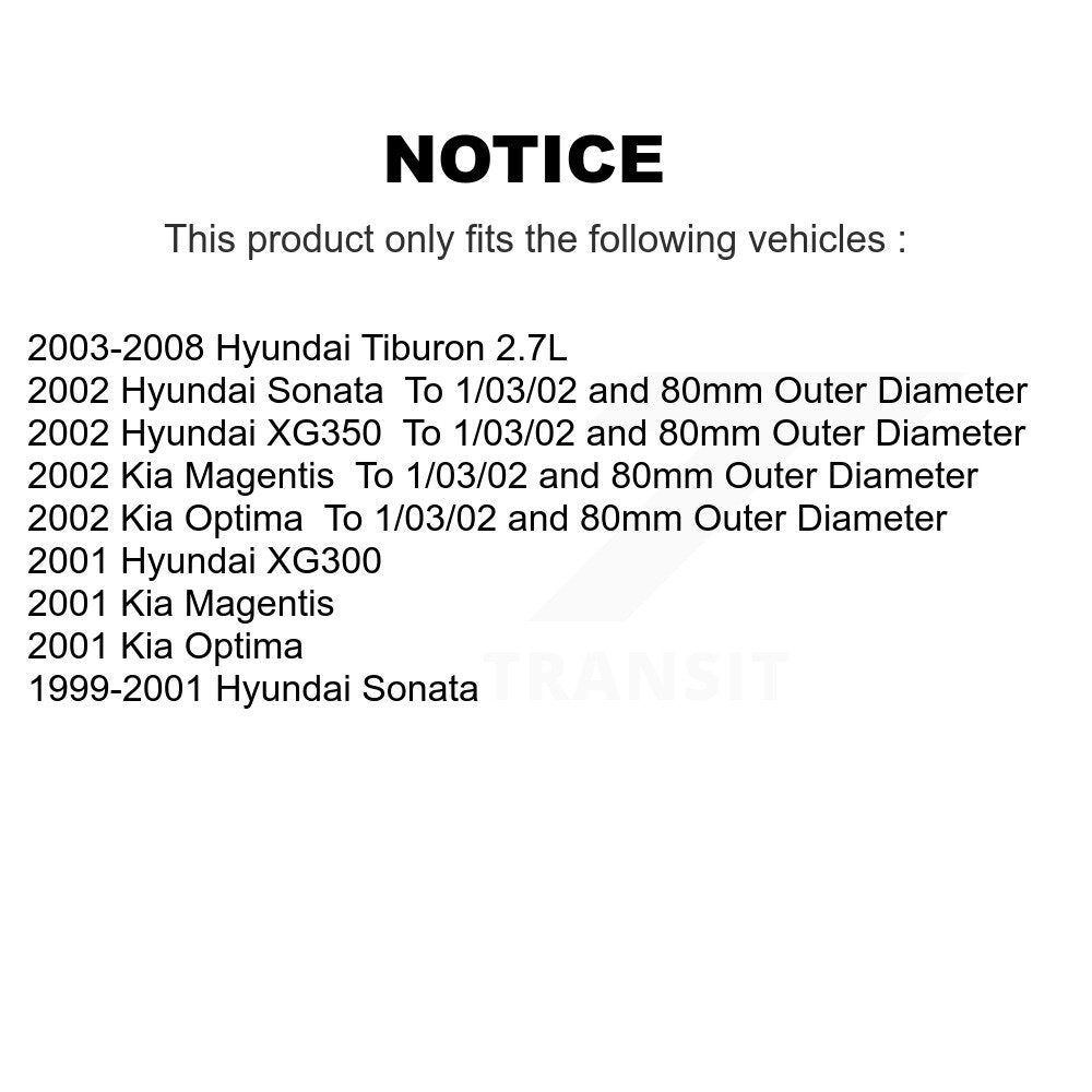 Roulement de roue avant pour Hyundai Tiburon Sonata Kia Optima XG350 XG300 Magentis