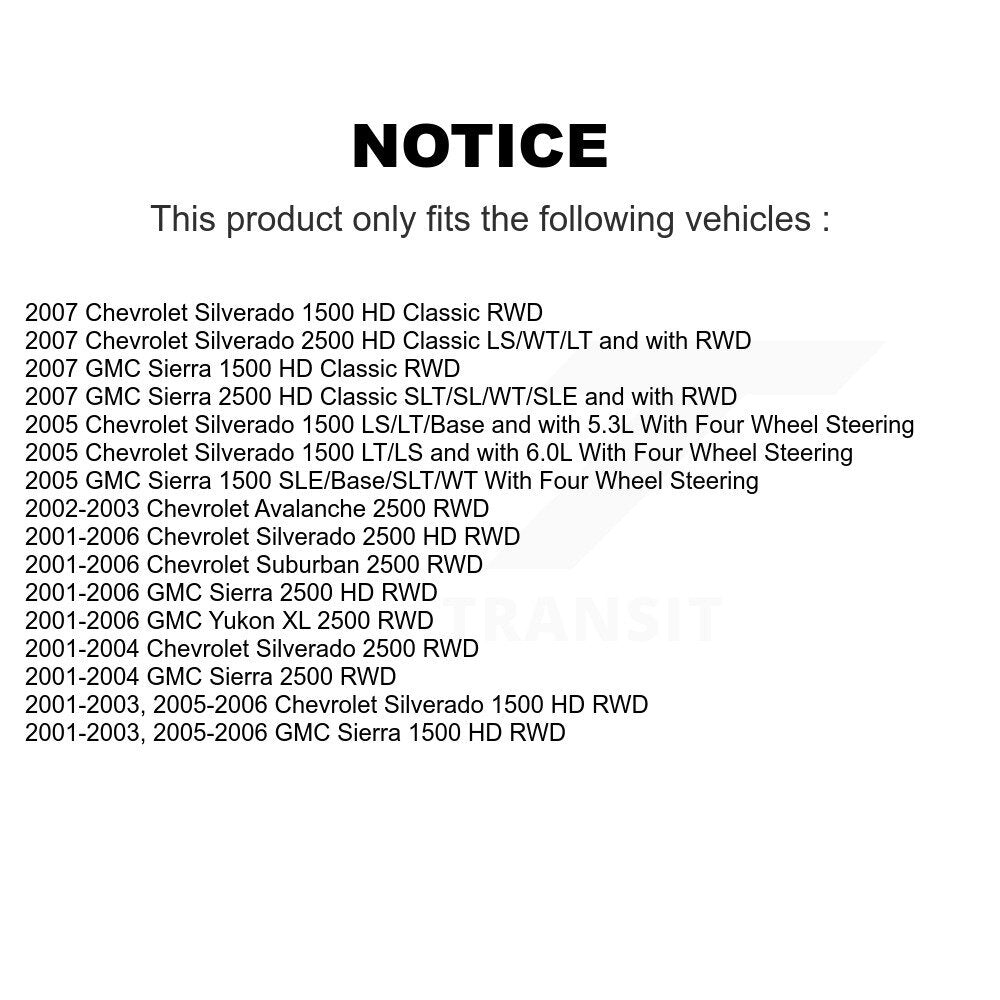 Ensemble de moyeu de roulement de roue pour GMC Chevrolet Sierra 2500 HD Silverado 1500 Yuko