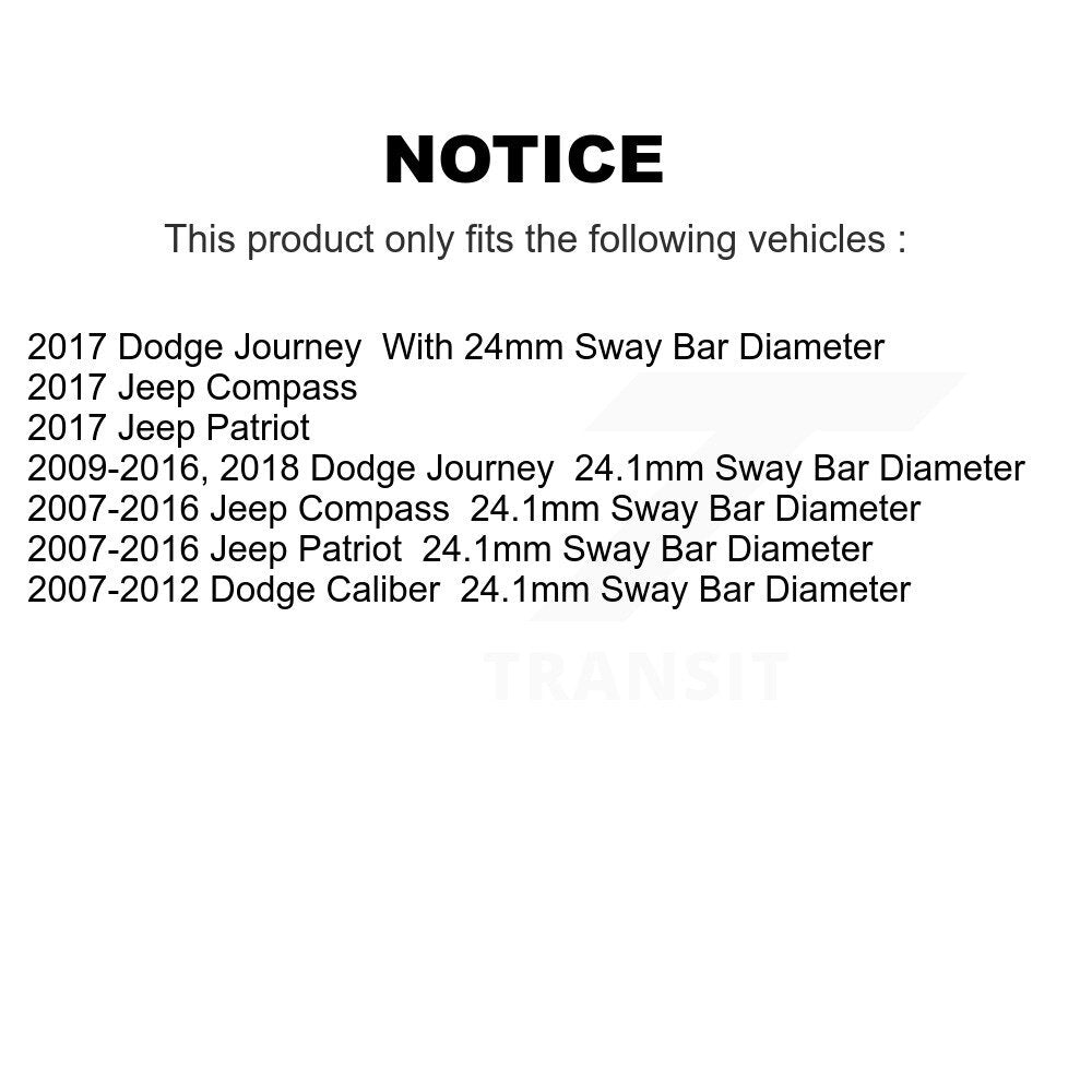 Pour encadrer le kit de bagues de barre stabilisatrice de suspension pour Dodge Journey Jeep Patriot