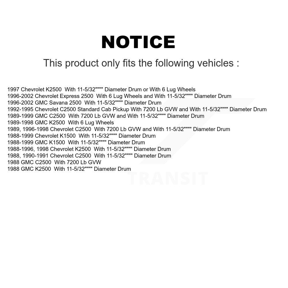 Tambour de frein arrière (1 pièce seulement) pour K1500 Chevrolet GMC K2500 C2500 Express 2500