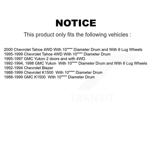 Tambour de frein arrière (1 pièce seulement) pour K1500 Chevrolet GMC Tahoe Yukon Blazer 8-258