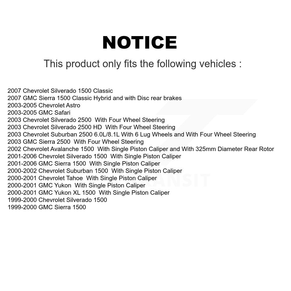 Rotor de frein à disque arrière (1 pièce seulement) pour Chevrolet GMC Silverado 1500 Sierra HD