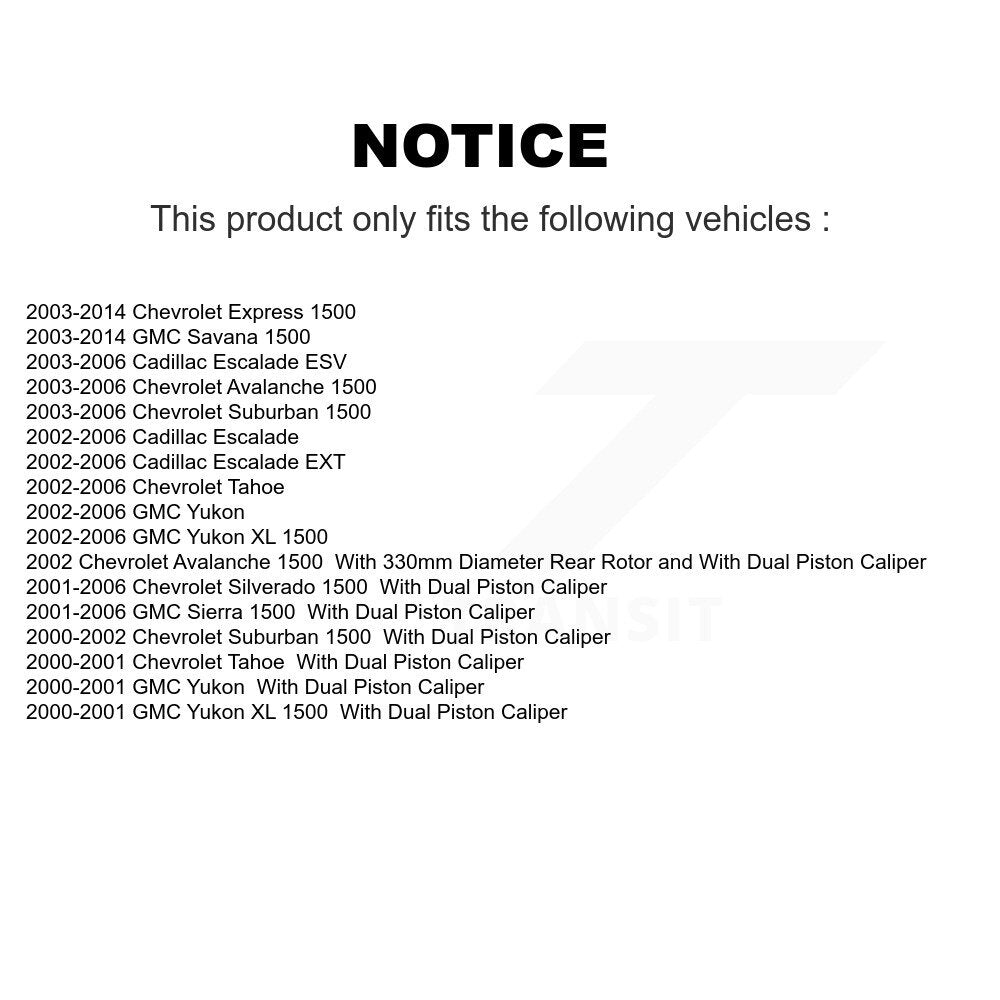 Rotor de frein à disque arrière (1 pièce seulement) pour Chevrolet GMC Silverado 1500 Sierra XL