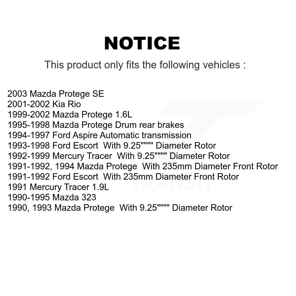 Rotor de frein à disque avant (1 pièce seulement) pour Mazda Protege Ford Escort 323 Kia Rio