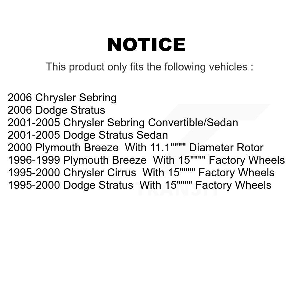 Rotor de frein à disque avant (1 pièce seulement) pour Chrysler Sebring Cirrus Dodge Stratus