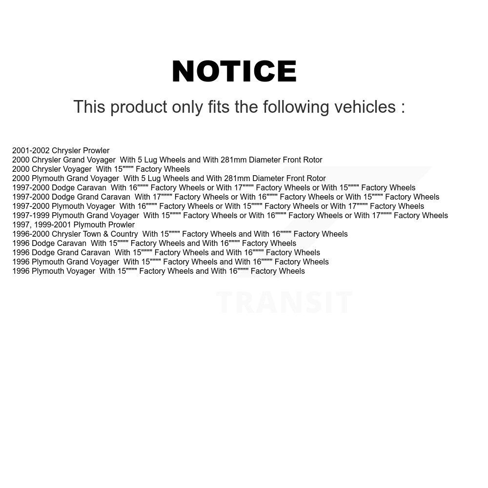 Rotor de frein à disque avant (1 pièce seulement) pour Dodge Caravan Grand Plymouth Prowler