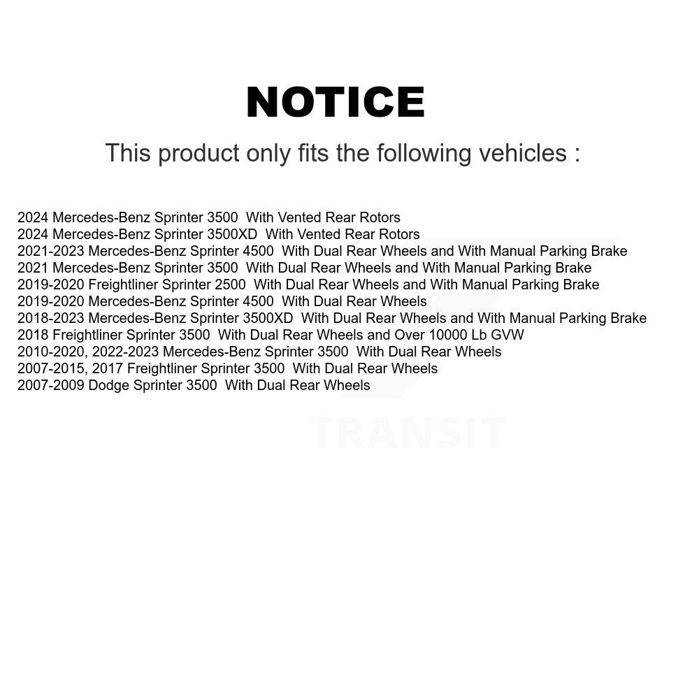 Rotor de frein à disque arrière (1 pièce seulement) pour Mercedes-Benz Sprinter 3500 Dodge 4500