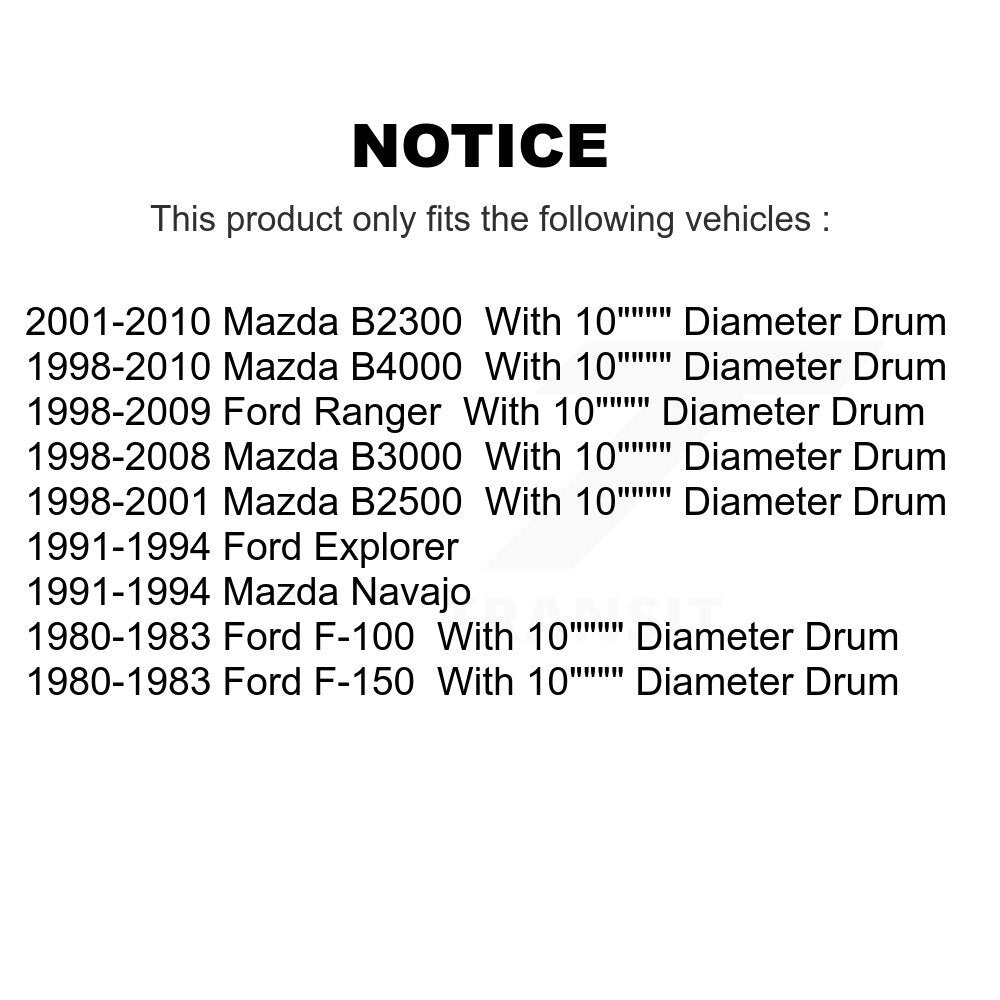 Tambour de frein arrière (1 pièce seulement) pour Ford Ranger Mazda B4000 B3000 B2300 F-150