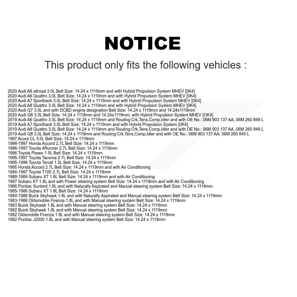 Courroie d'entraînement accessoire pour Audi Toyota 4Runner Q8 Honda Accord Tacoma Q7 Tercel A