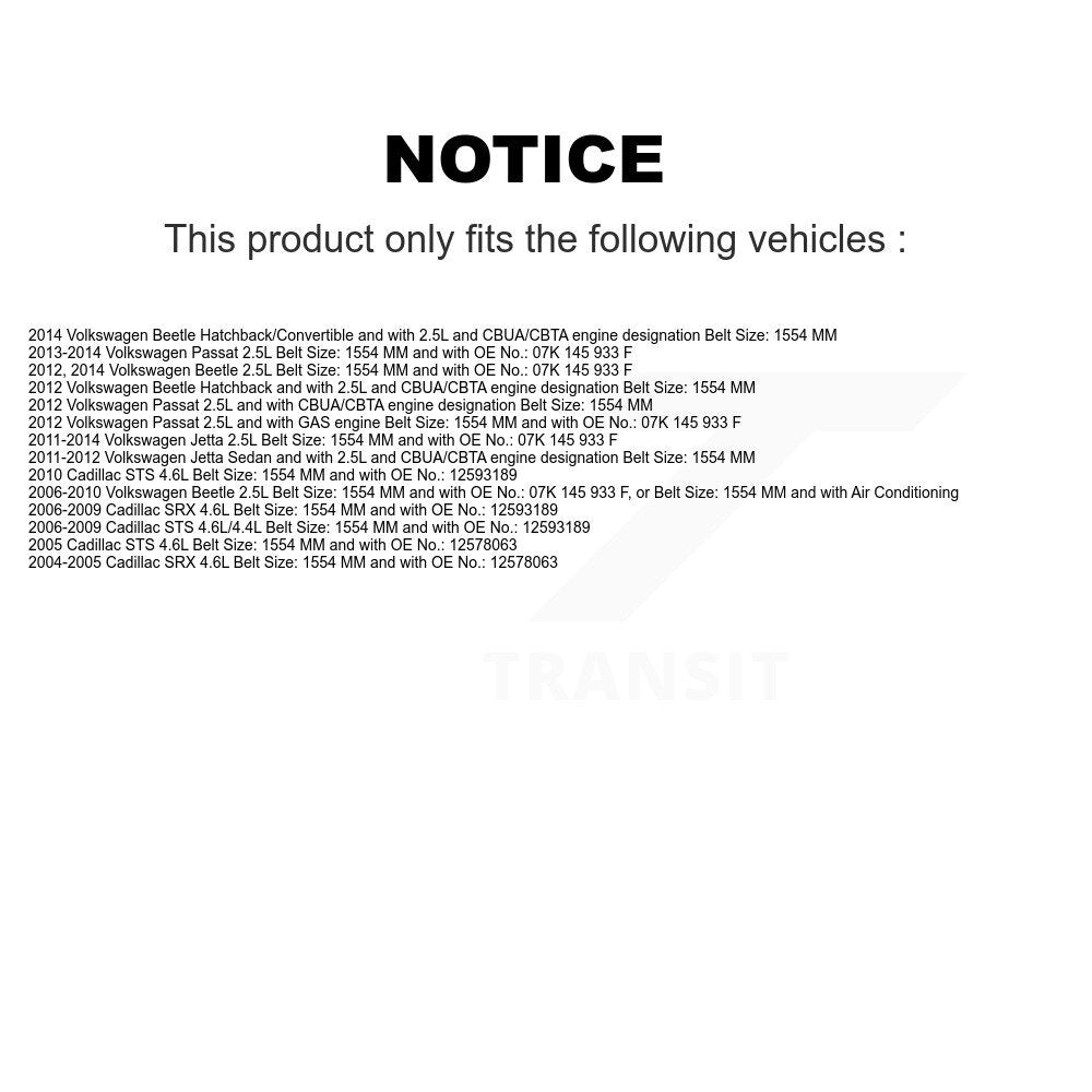 Courroie d'entraînement accessoire pour Volkswagen Jetta Passat Beetle Cadillac SRX STS