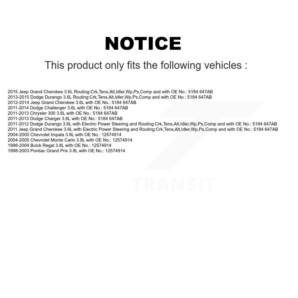 Courroie d'entraînement accessoire pour chargeur Jeep Grand Cherokee Dodge Durango Chrysler 300