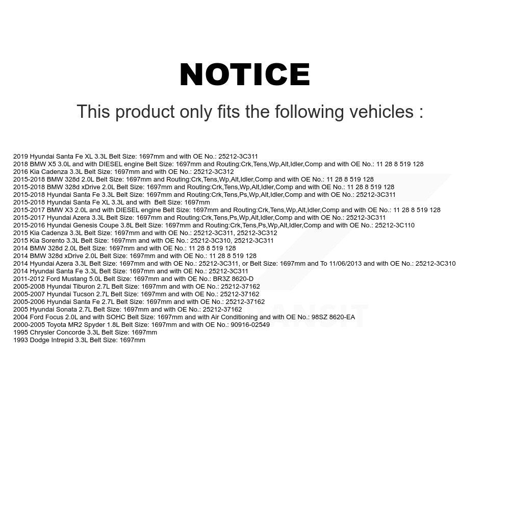 Courroie d'entraînement accessoire pour Hyundai Santa Fe BMW X3 Kia Sorento Tucson Ford Mustan