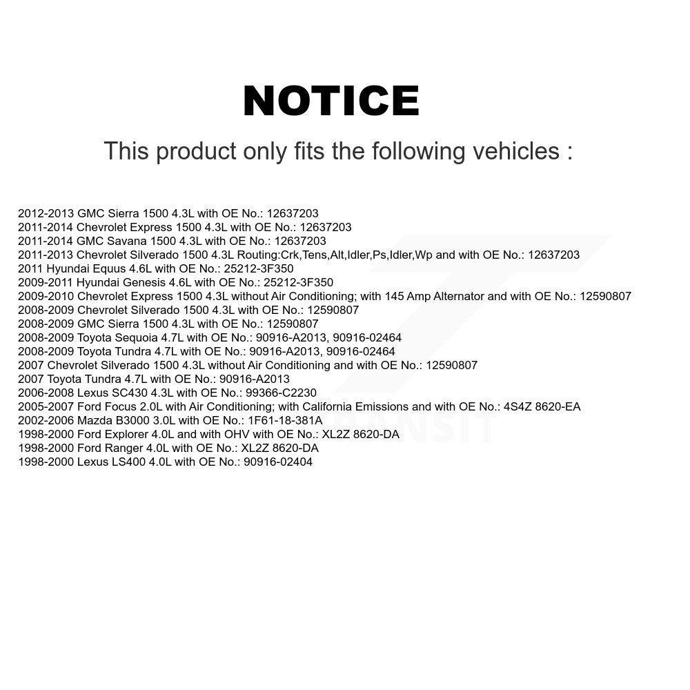 Courroie d'entraînement accessoire pour Chevrolet Silverado 1500 GMC Sierra Ford Focus Toyota