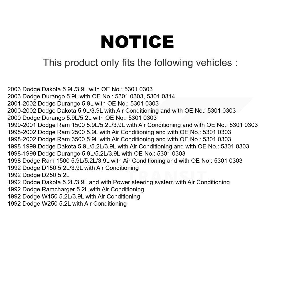 Courroie d'entraînement accessoire pour Dodge Dakota Ram 2500 1500 3500 Durango W250 D250 D150