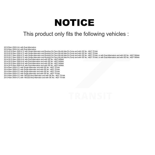 Courroie d'entraînement accessoire d'alternateur pour Ram 2500 3500 4500 5500 BAN-8PK3160