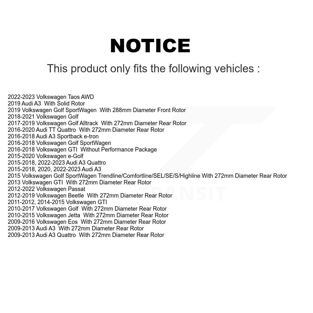 Rotor de frein à disque arrière, pour Volkswagen Jetta Golf Passat SportWagen Taos Audi GTI