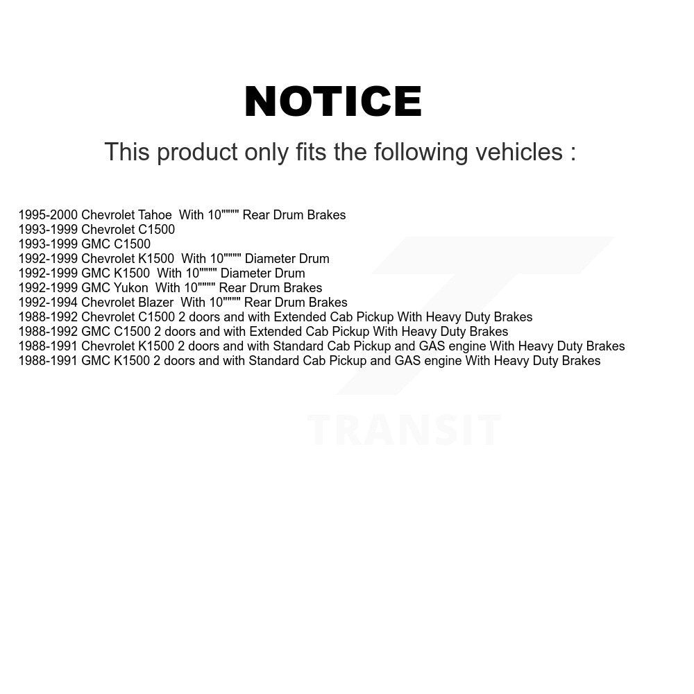 Paire de cylindres de roue de frein à tambour arrière, pour Chevrolet K1500 GMC C1500 Tahoe Yukon
