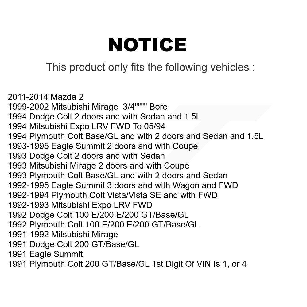 Paire de cylindres de roue de frein à tambour arrière, pour Mazda 2 Colt Plymouth Dodge Eagle Summi