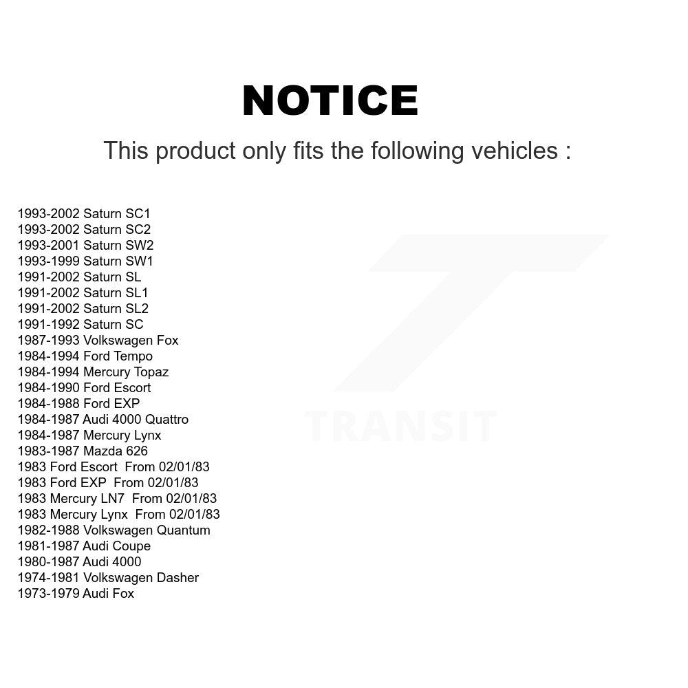 Paire de roulements de roue avant pour Saturn SL1 SC1 SL2 Ford Tempo SC2 Mercury Topaz SL