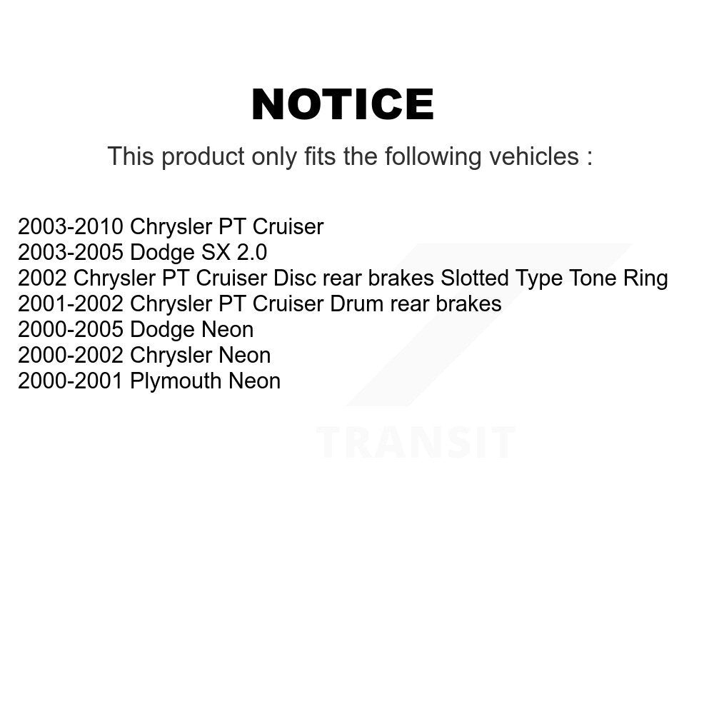 Paire d'assemblage de moyeu de roulement de roue arrière, pour Chrysler PT Cruiser Neon Dodge Plymout