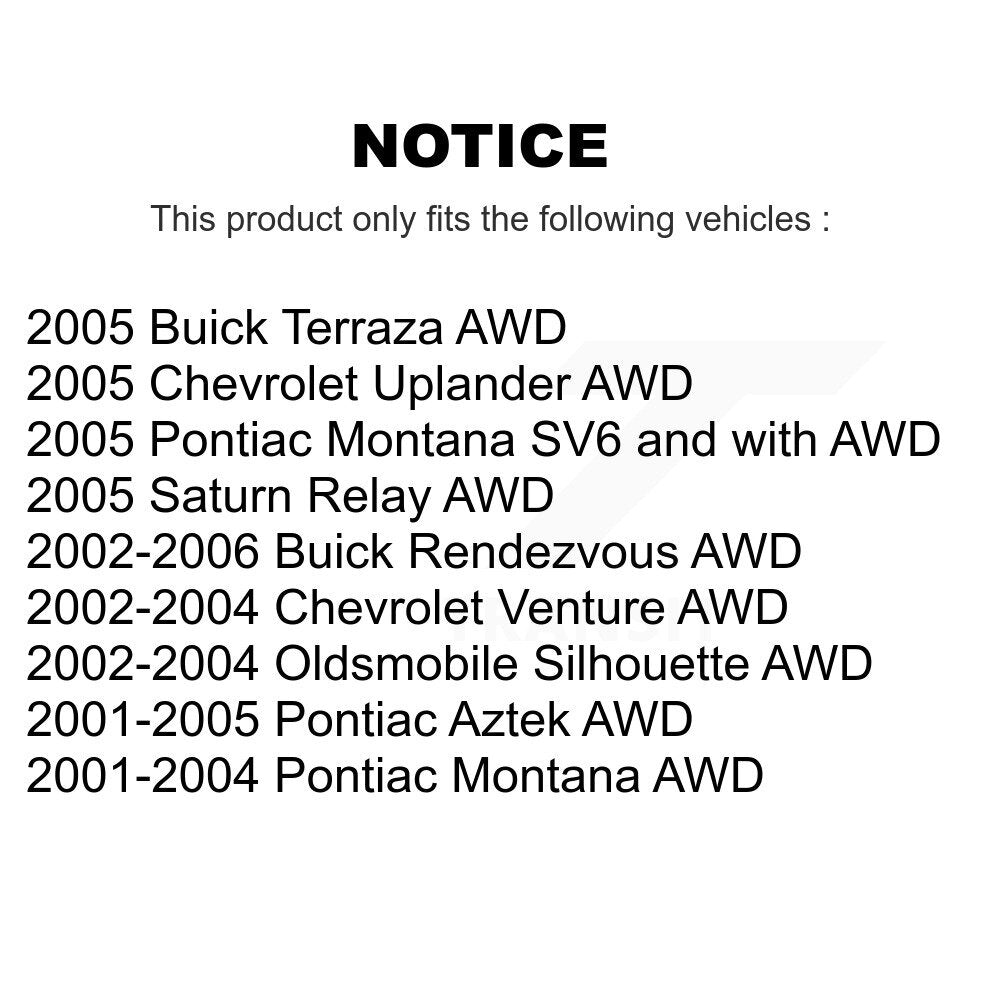 Paire d'assemblage de moyeu de roulement de roue arrière, pour Pontiac Montana Buick Chevrolet Ventur
