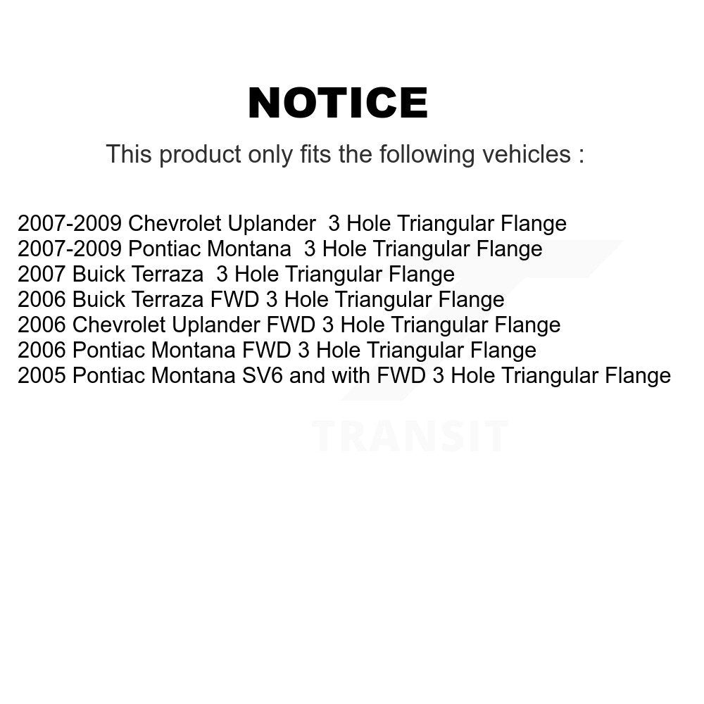 Paire d'assemblage de roulement de roue arrière et de moyeu pour Pontiac Montana Chevrolet Uplander