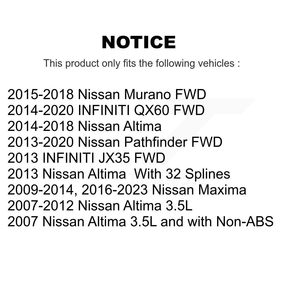 Kit d'assemblage de roulement et moyeu de roue avant et arrière, pour Nissan Altima Pathfinder Murano
