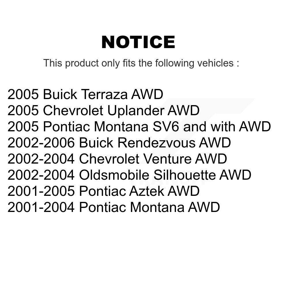 Kit d'assemblage de roulement et moyeu de roue avant et arrière, pour Pontiac Montana Buick Chevrolet