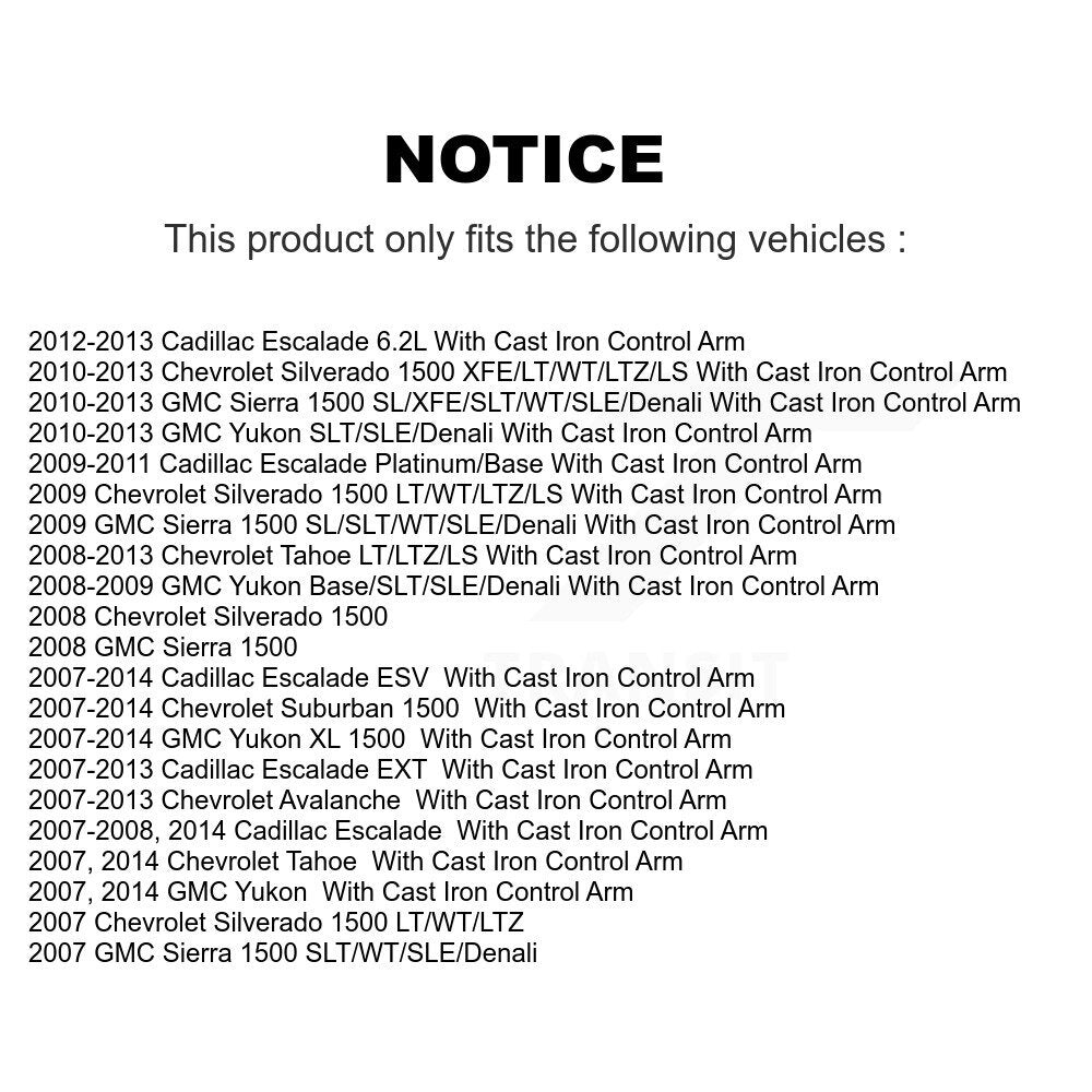 Kit de rotule avant et d'extrémité de biellette de direction, pour Chevrolet GMC Sierra 1500 Silverado Taho