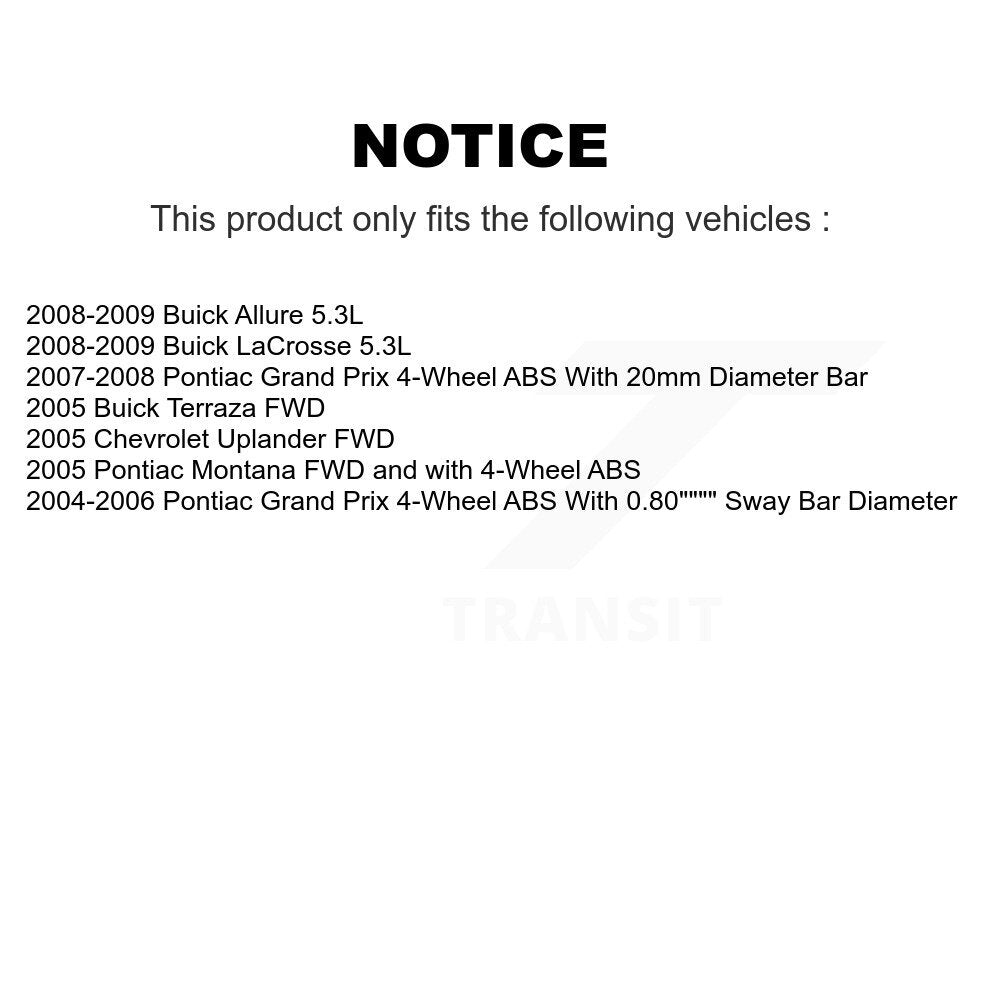 Kit de liaison d'assemblage de roulement de moyeu avant, pour Pontiac Grand Prix Buick LaCrosse Allur