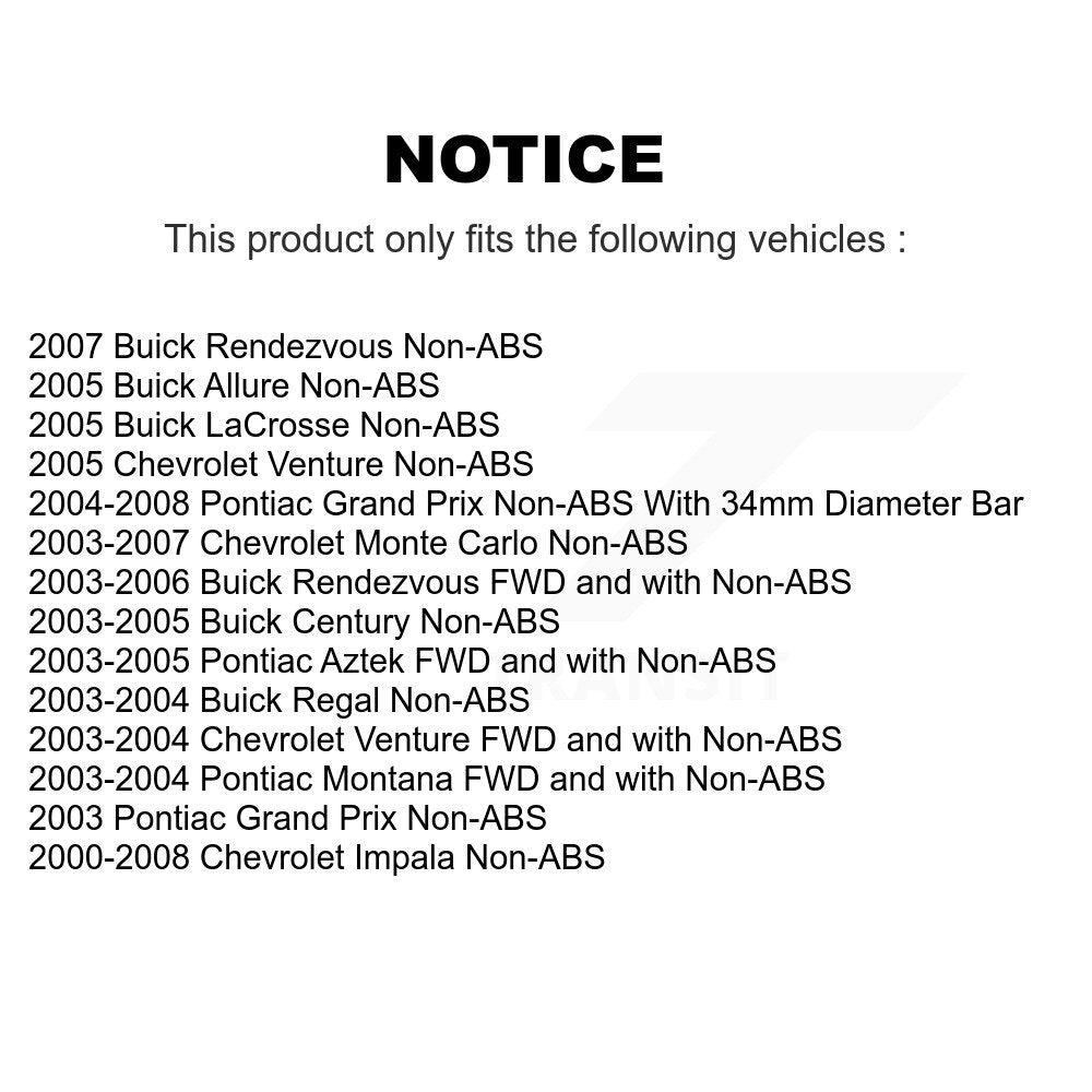 Ensemble de roulement de moyeu avant et Kit de liaison pour Chevrolet Impala Pontiac Buick Gran