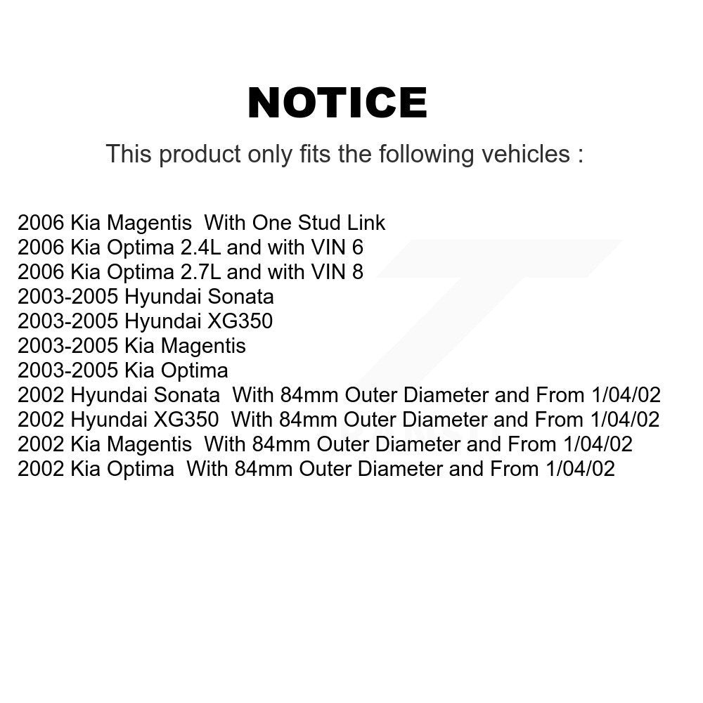 Kit de roulement et de liaison de roue avant, pour Hyundai Sonata Kia Optima XG350 Magentis