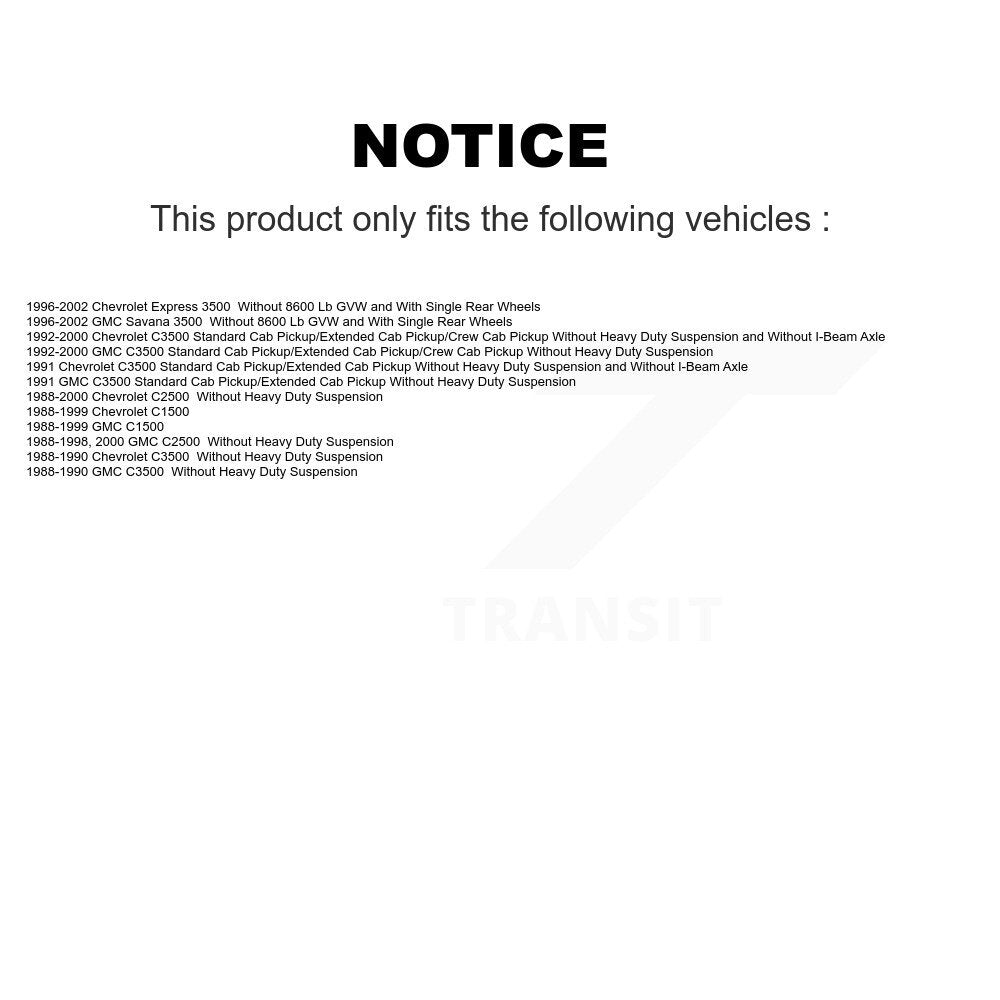 Kit d'amortisseurs avant et arrière, pour C1500 Chevrolet GMC C2500 C3500 Express 3500