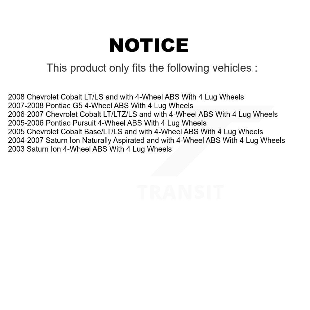 Kit de roulement de moyeu de matériel de chaussure de tambour de frein enduit arrière pour Chevrolet Cobalt Satur