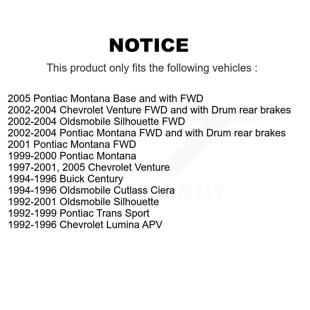 Kit de roulement de moyeu de matériel de chaussure de tambour de frein arrière pour Pontiac Montana Chevrolet APV