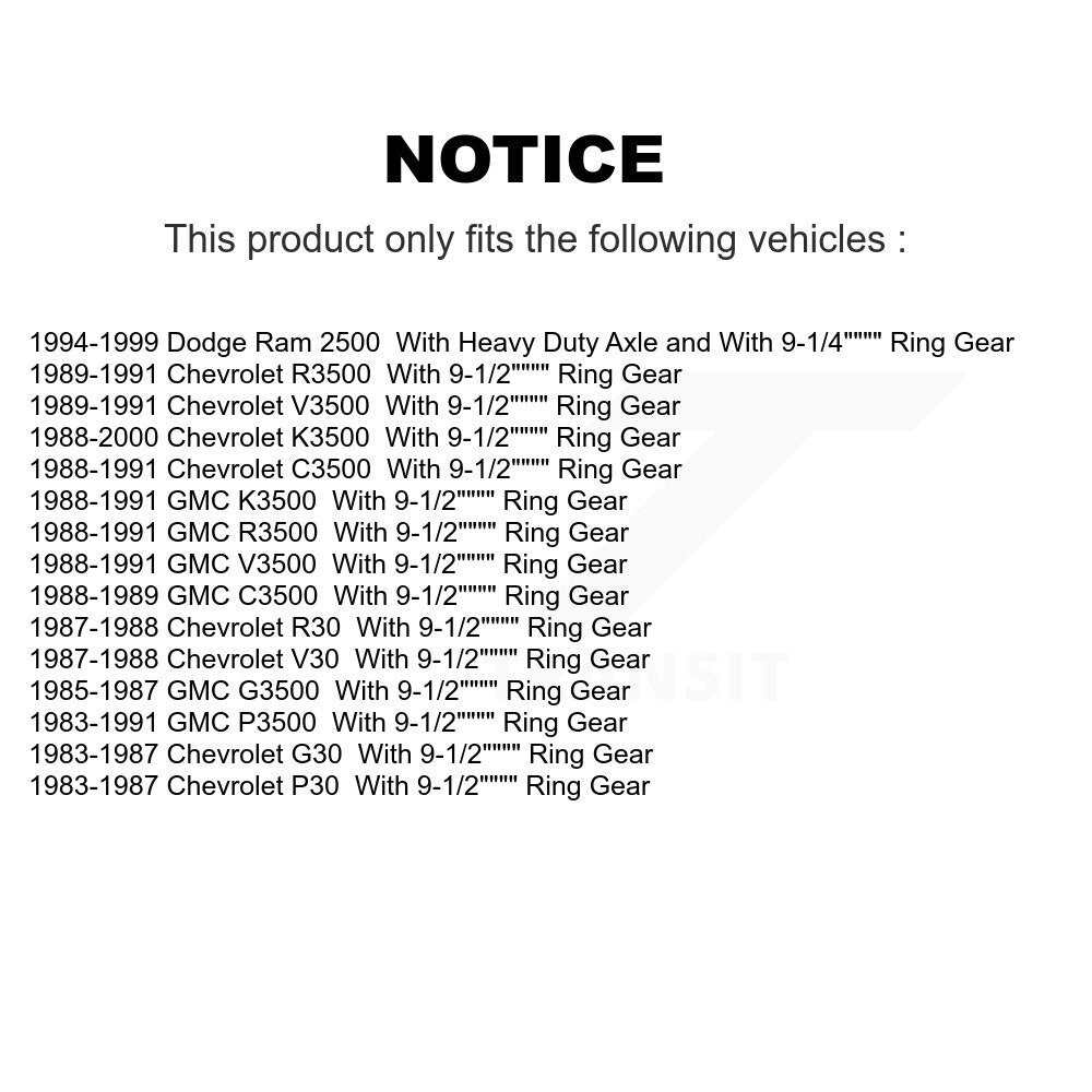 Kit de roulements de matériel de tambour de frein arrière, pour Dodge Ram 2500 Chevrolet K3500 GMC G30