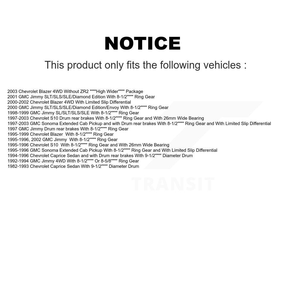 Kit de matériel et roulements de tambour de frein arrière, pour Chevrolet GMC S10 Sonoma Blazer Jimm