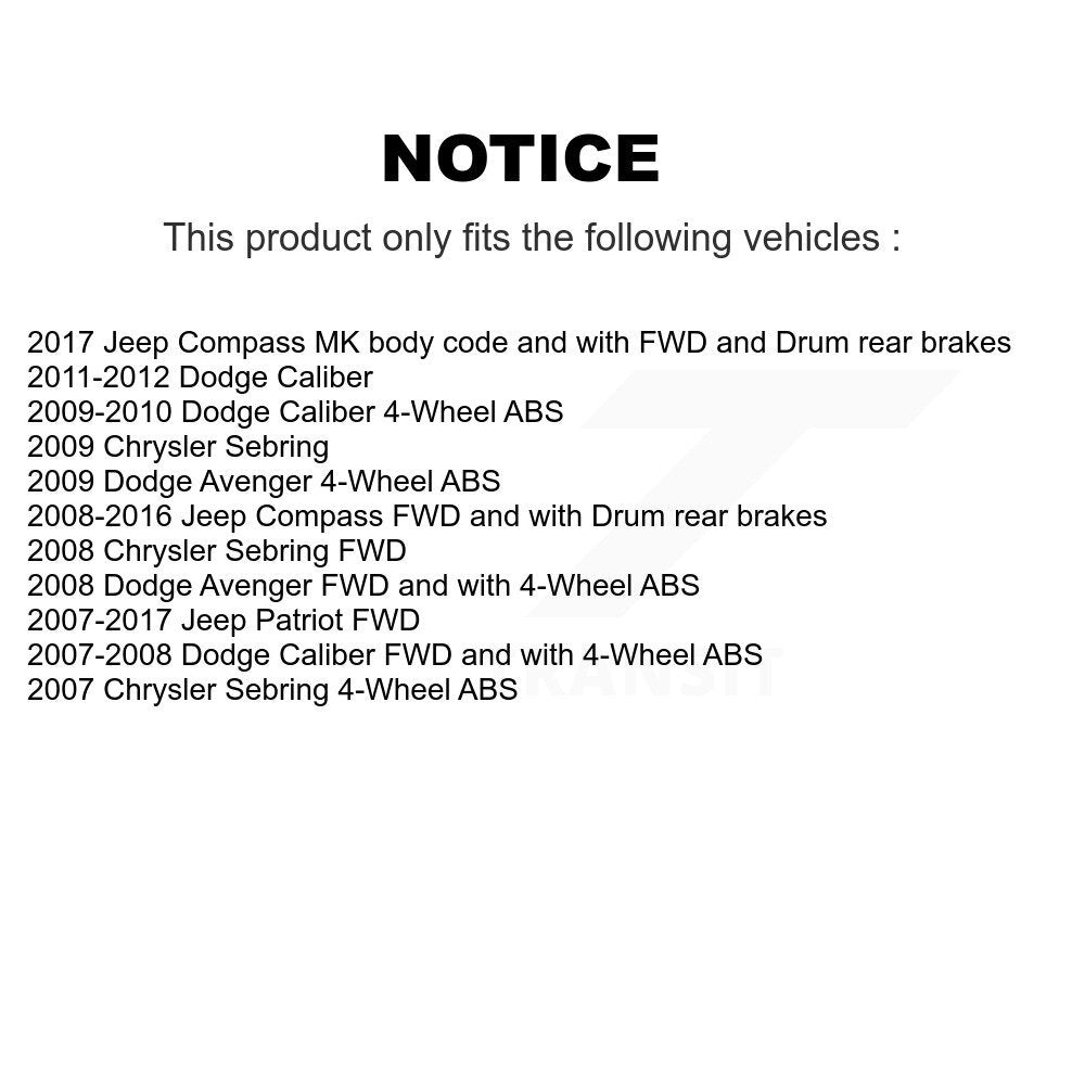 Kit de roulement de moyeu de matériel de tambour de frein arrière, pour Jeep Patriot Compass Dodge Caliber