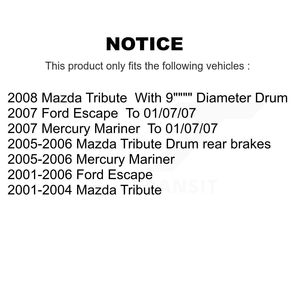 Sabot de frein à tambour arrière, matériel et kit de roulements pour Ford Escape Mazda Tribute