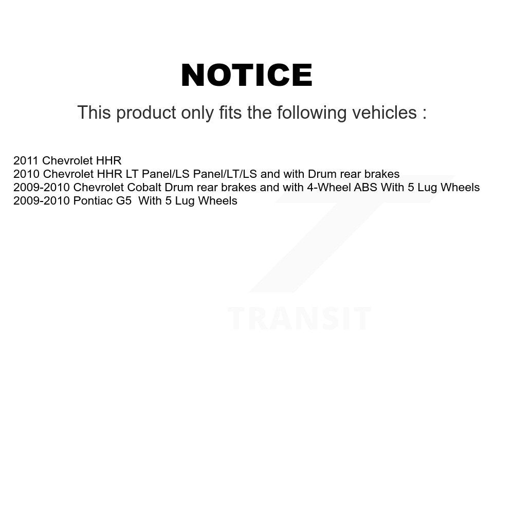 Kit de roulement de moyeu de chaussure et de matériel de frein à tambour arrière pour Chevrolet Cobalt Pontiac G5