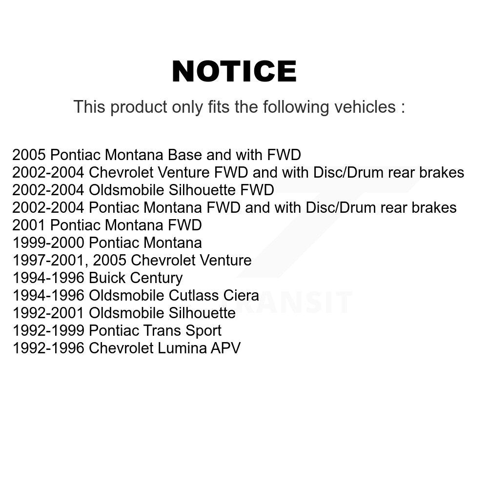 Kit de roulement de moyeu de chaussure et de matériel de frein à tambour arrière pour Pontiac Montana Chevrolet