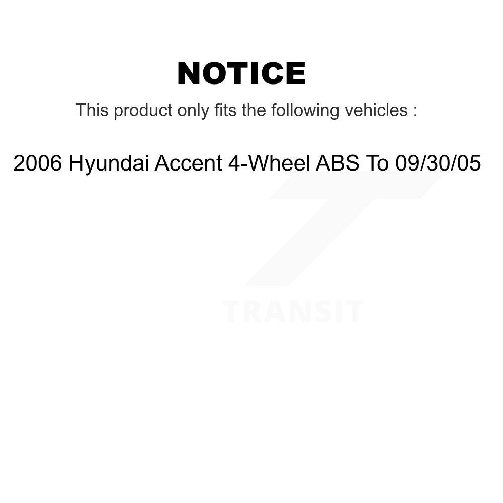 Kit de roulement de moyeu de matériel de cylindres de roue arrière pour 06 Hyundai Accent 4 roues ABS