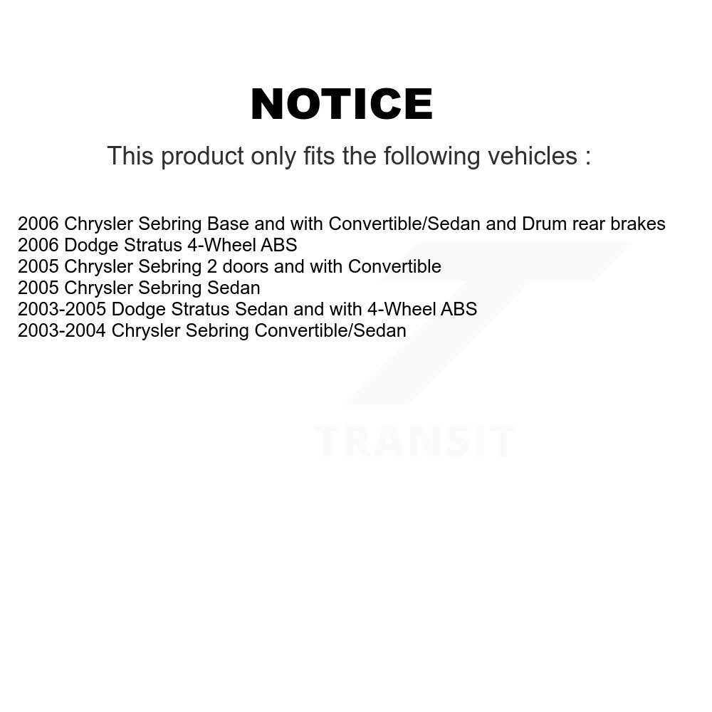 Kit de roulement de moyeu de matériel de cylindres de roue arrière pour Chrysler Sebring Dodge Stratu